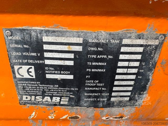 Вакуумная автоцистерна SCANIA R450 4x2 Euro 6 Disab Centurion LN20 Sauglader