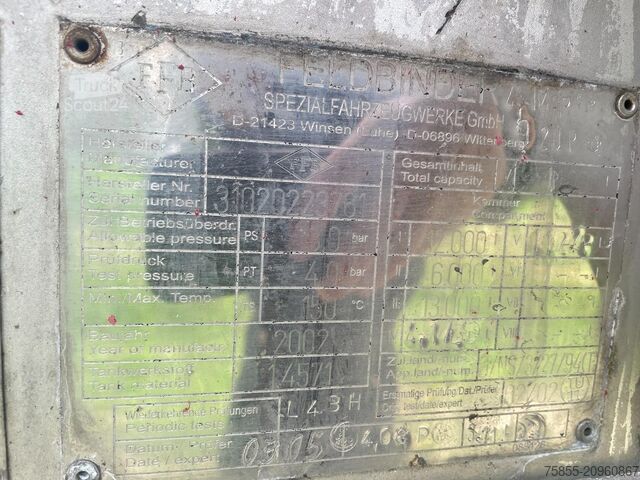 Réservoir Feldbinder TSA 31.3-3 Chemie ADR FL-AT / 31.000 L / 3 Kamm...