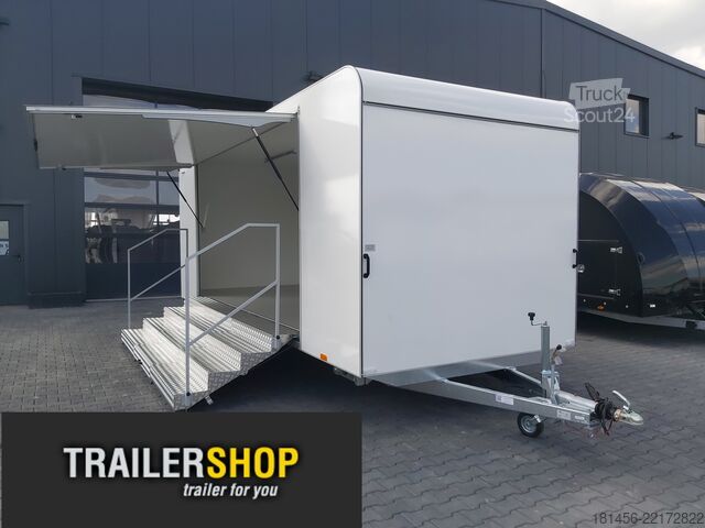Remolque de construcción trailershop mobiler Messestand Infostand 620x230cm