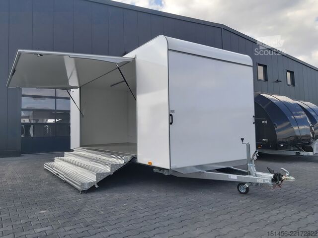 Remolque de construcción trailershop mobiler Messestand Infostand 620x230cm