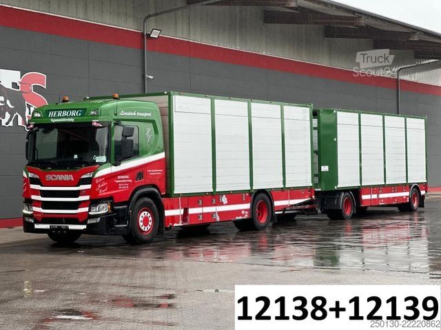 Sığır taşıma kamyonu SCANIA P410 4x2LL HFR 1.Stock Viehzug/NAVI/KLIMA/ALU