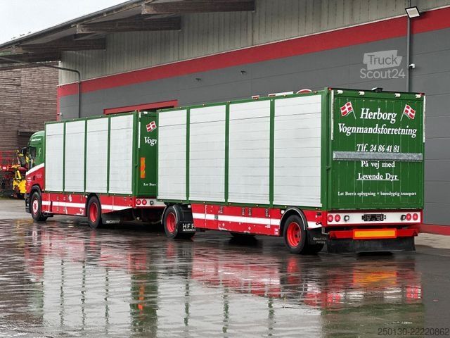 Sığır taşıma kamyonu SCANIA P410 4x2LL HFR 1.Stock Viehzug/NAVI/KLIMA/ALU