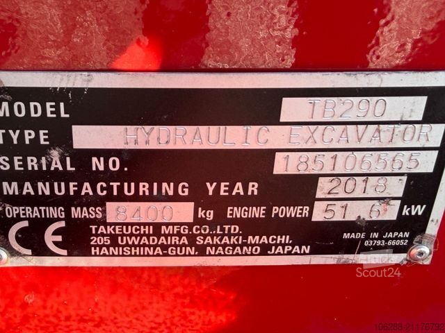 Mini-excavator TAKEUCHI TB 290-2  Powertili  Werstelauslleger