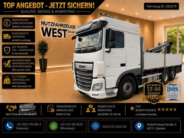 Камион с платформа DAF XF 480 FAN Baustoff*Atlas 186.3 Kran Hochsitz 7m