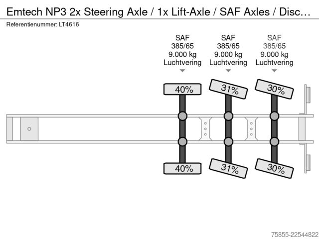 Plattformanhänger Emtech NP3 2x Steering Axle / 1x Lift-Axle / SAF Axles...