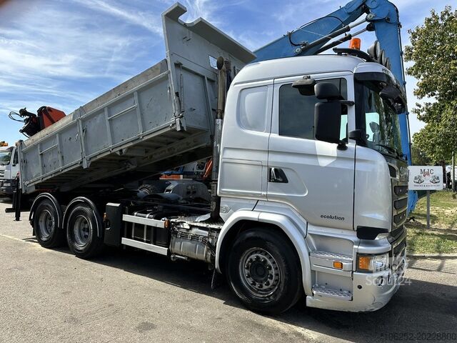 Camião basculante com grua Scania R520 6x4 TIPPER + CRANE PALFINGER PK 15002 A - ...