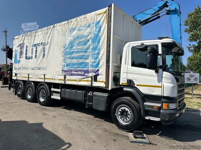 Bīdāmais tents Scania P410 8x4 TRIDEM PRITSCHE PLANE + KRAN HIAB 244 ...