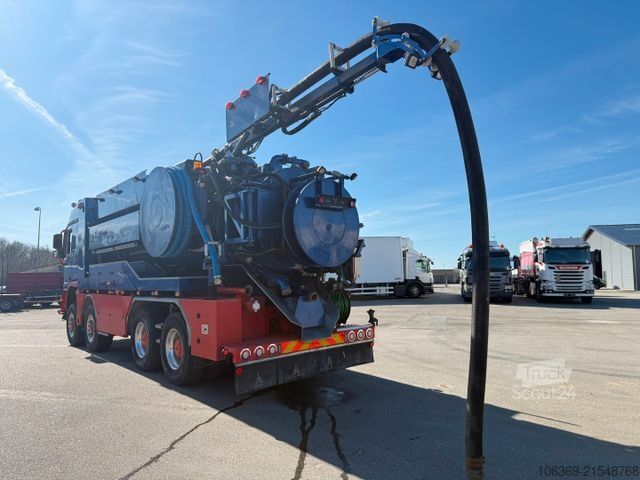 Vacuum tank truck MERCEDES-BENZ Actros 4151 8x8 V8 Hvidtved Larsen RECycler 410