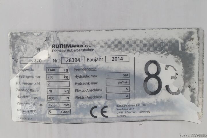 Hefplatform Mercedes-Benz Sprinter 313 | RUTHMANN TB270 | 27 METER | EURO 5