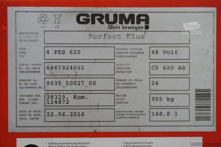 Gaffeltruckbatteri GRUMA 48 Volt 4 PzS 620 Ah