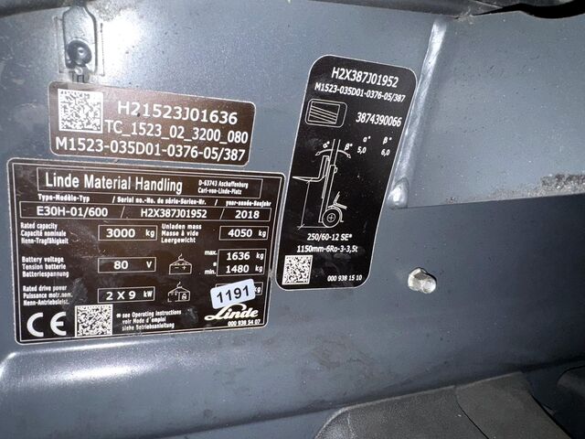 Batterie 2022 S+UVV 09/2027 Linde E 30/600H
