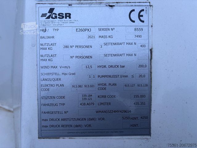 Arbetsplattform lastbil MAN TGL 8.180 GSR Gelenkteleskop 26 Meter