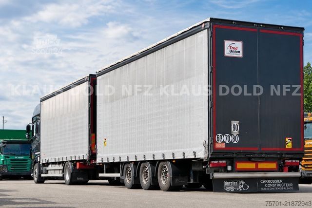 Planbil med presenning DAF XF 480 PP Retarder Komplettzug Lecitrailer