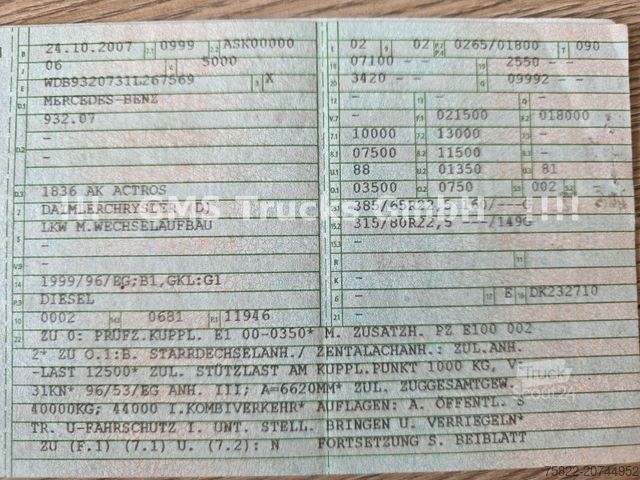 LKW-Fahrgestell MERCEDES-BENZ Actros 1836 / 4X4 ALLRAD / 3 Pedal / Full Steel