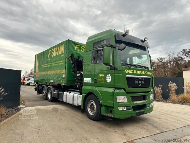 Planbil med presenning MAN TGS 26.480 Kran 25m, Wechselpritsche , Container