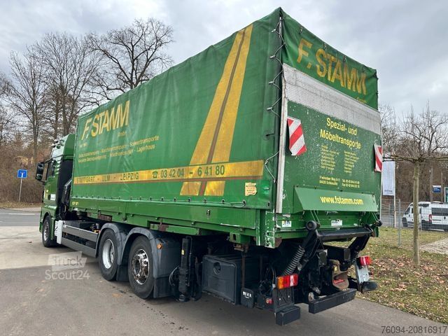 Planbil med presenning MAN TGS 26.480 Kran 25m, Wechselpritsche , Container