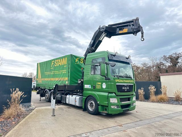 Planbil med presenning MAN TGS 26.480 Kran 25m, Wechselpritsche , Container
