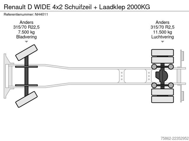 Schiebeplane Renault D WIDE 4x2 Schuifzeil + Laadklep 2000KG