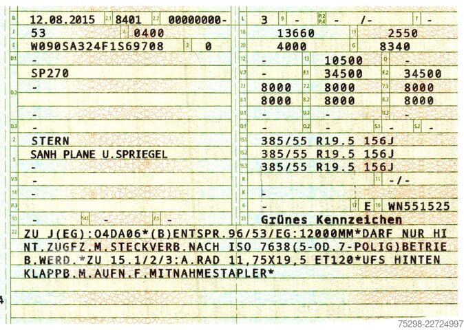 Avoin puoliperävaunu pressulla  Stern SP270 | Lift-Lenkachse | Staplerhalterung