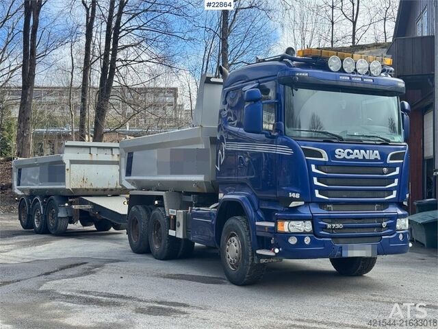 Sklápěč Scania R730 6x4 tipper truck with 2010 Maur triple traile