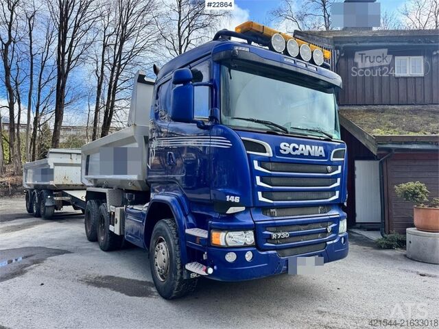 Sklápěč Scania R730 6x4 tipper truck with 2010 Maur triple traile
