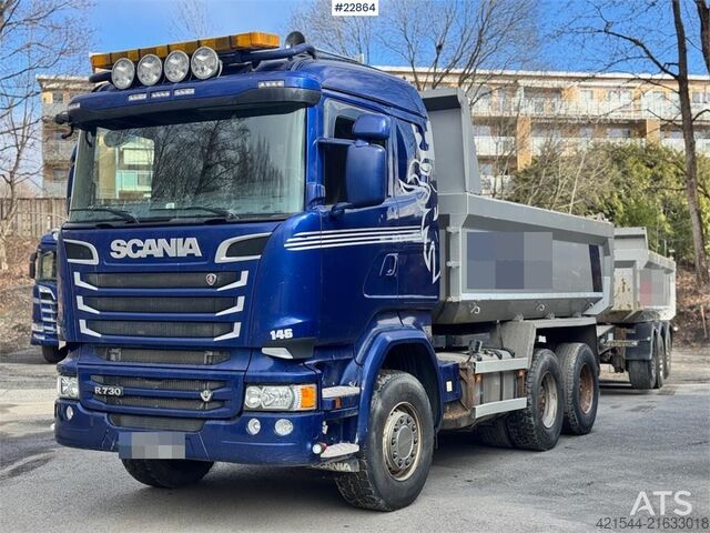 Sklápěč Scania R730 6x4 tipper truck with 2010 Maur triple traile