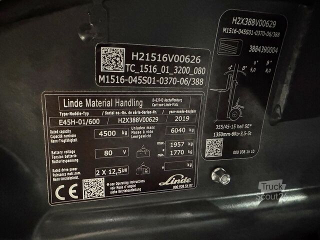 البطارية: 02/2022، الصيانة + الفحص الوقائي للسلامة (UVV): 07/2027 Linde E 45/600H