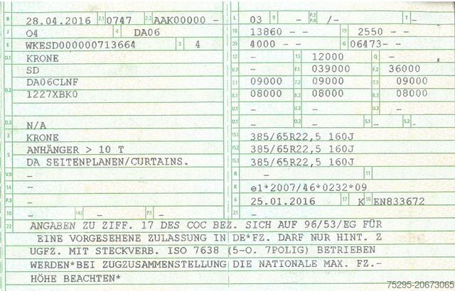 Öppen semitrailer med kapell KRONE 3 Achs Standard TÜV02/26 1.Hand Lasi-Zertifikat