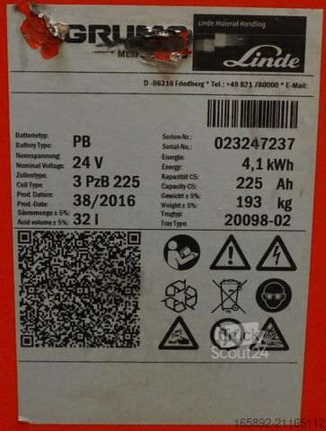 Forklift battery GRUMA 24 Volt 3 PzB 225 Ah