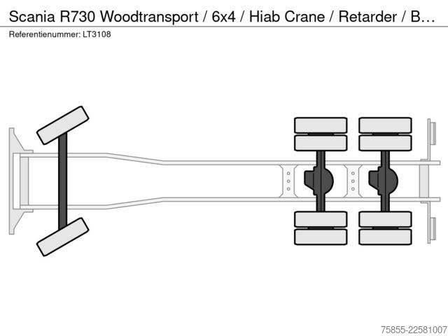 Přepravník dřeva Scania R730 Woodtransport / 6x4 / Hiab Crane / Retarde...