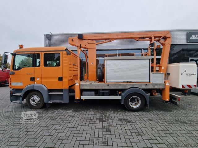 Φορτηγό με πλατφόρμα εργασίας MAN TGL 8.180 Doka 6 Sitzer Ruthmann Hubbühne