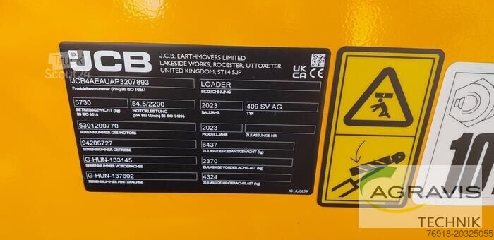 Carregadeira de pátio JCB 409 AGRI STUFE V