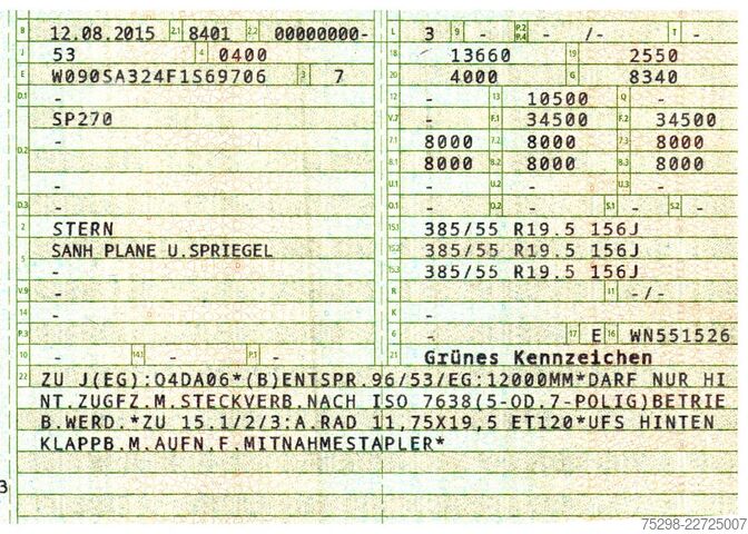 Avoin puoliperävaunu pressulla  Stern SP270 | Lenk-Liftachse | Staplerhalterung