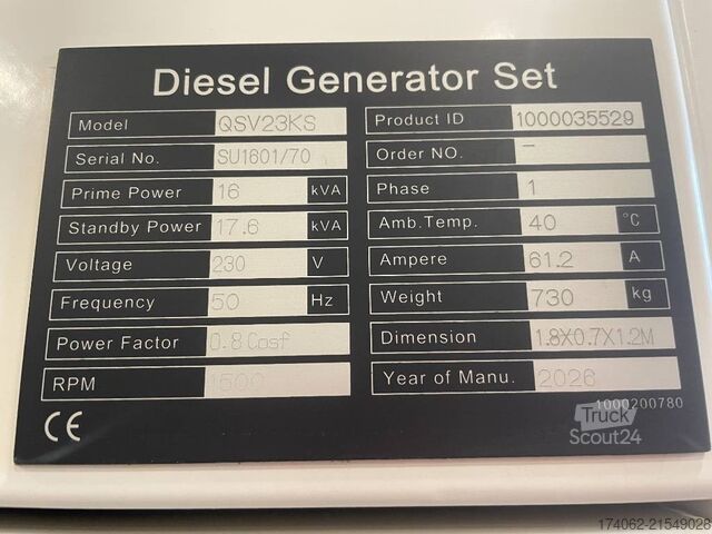 Generator set Kubota V2403-M-DI-BG - 25kVA Generator - DPX-20031