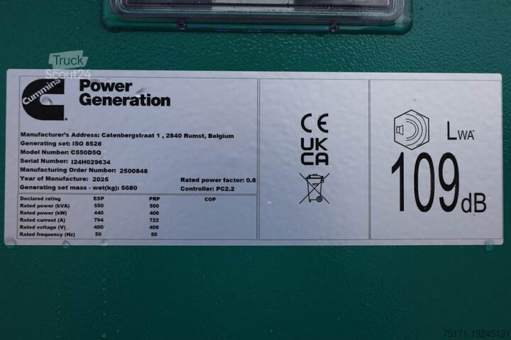 Agrégat Cummins C550D5Q Declaration of Conformity, Diesel, 550kVA,