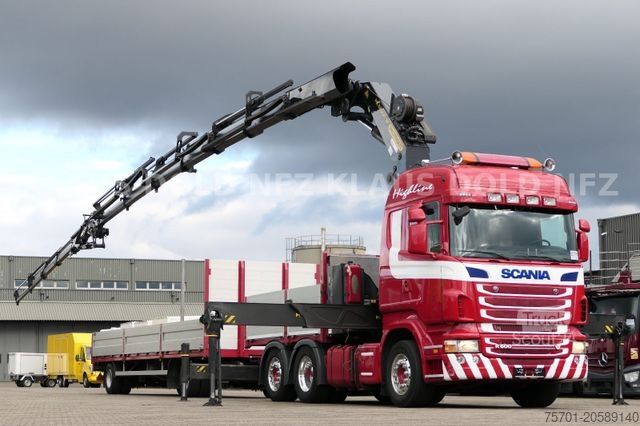 Camión de plataforma SCANIA R500 Pritsche Kran Baustoffanhänge