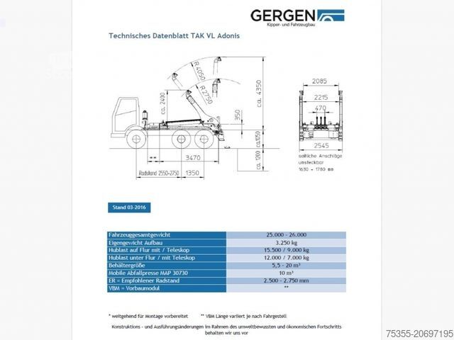 Absetzkipper LKW VOLVO FM 410 6X2 Gergen TAK VL Adonis 2.Achs Lenk+Lift
