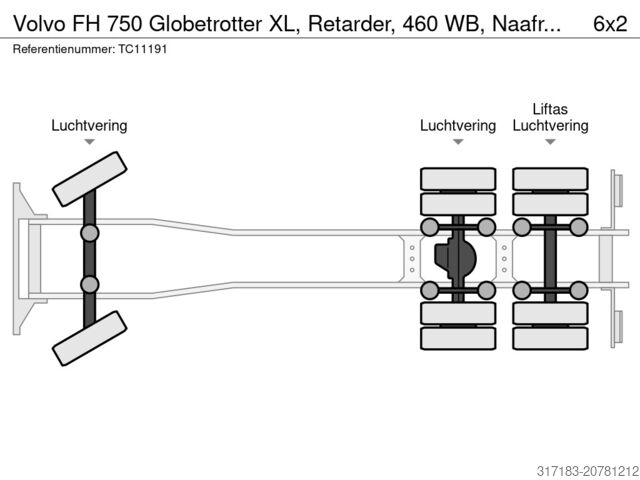 Chassis cabine Volvo FH 750 Globetrotter XL, Retarder, 460 WB, Naafr...