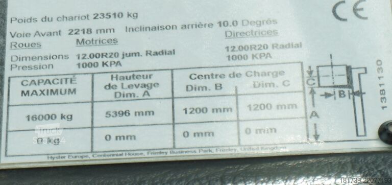 Carretilla elevadora Hyster H16 XM-12 forklift/ load 16t/ Reach 5,4m