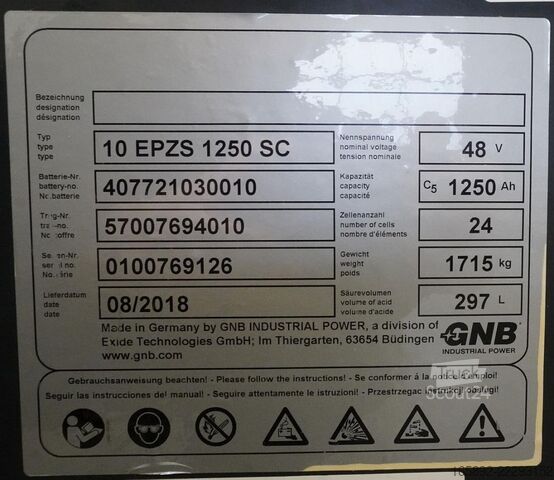 Gabelstaplerbatterie GNB 48 Volt 10 PzS 1250 Ah
