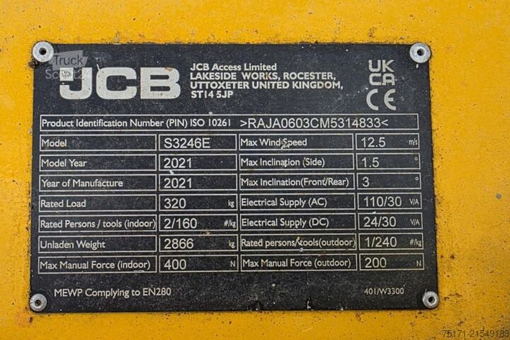 Ascensor cu foarfecă JCB S3246E Electric, 12m Working Height, 320kg Capacit