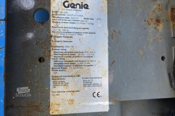 Krautuvas Genie GS1932 Electric, Working Height 7.8 m, 227kg Capac