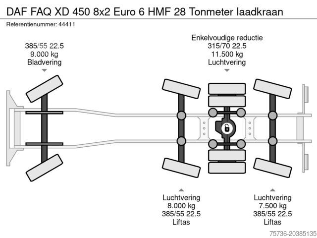 Sistema de braço de gancho DAF FAQ XD 450 8x2 Euro 6 HMF 28 Tonmeter laadkraan