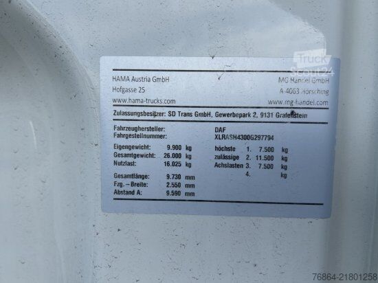 Kamion z zamenljivo nadgradnjo DAF XF 480 FAR BDF EURO 6 LIFTACHSE, RETARDER