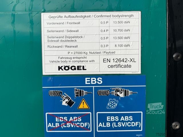 Otevřený návěs s plachtou KÖGEL 3 Achs MEGA Staplerhalter Liftachse SAF TÜV8/26