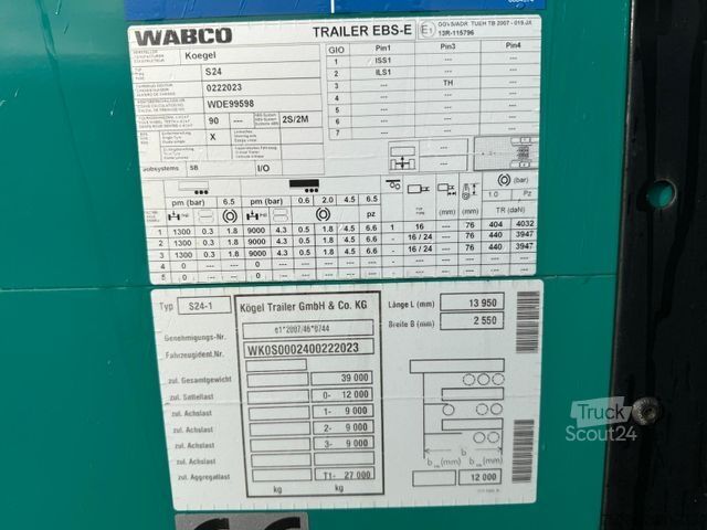 Otevřený návěs s plachtou KÖGEL 3 Achs MEGA Staplerhalter Liftachse SAF TÜV8/26