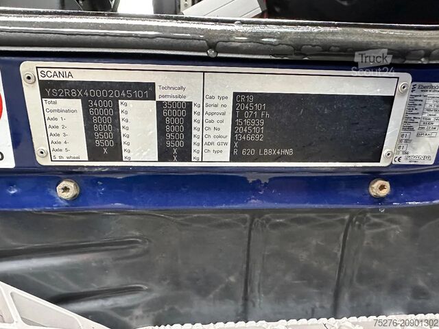 Camión grúa Scania R620-V8 8x4 Effer 1250+Flyjib,winch Euro 5