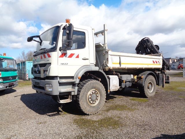 Autocarro ribaltabile MERCEDES-BENZ 1833 , 4x4 ,Kran Hiab 166 Funk , Singlebereifung