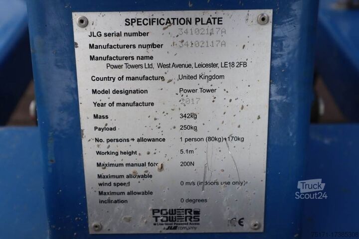 Plate-forme de travail télescopique articulée JLG Power Tower Electric, 5.10m Working Height, 250kg