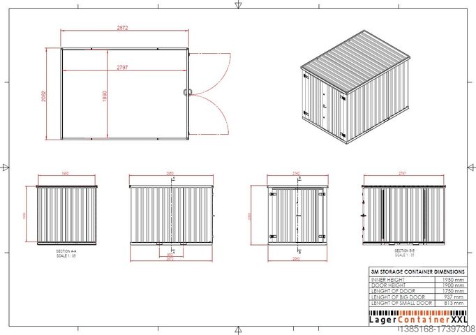 Förvaringsbehållare Elipo Lagercontainer 3m x 2m mit Doppeltür NEU